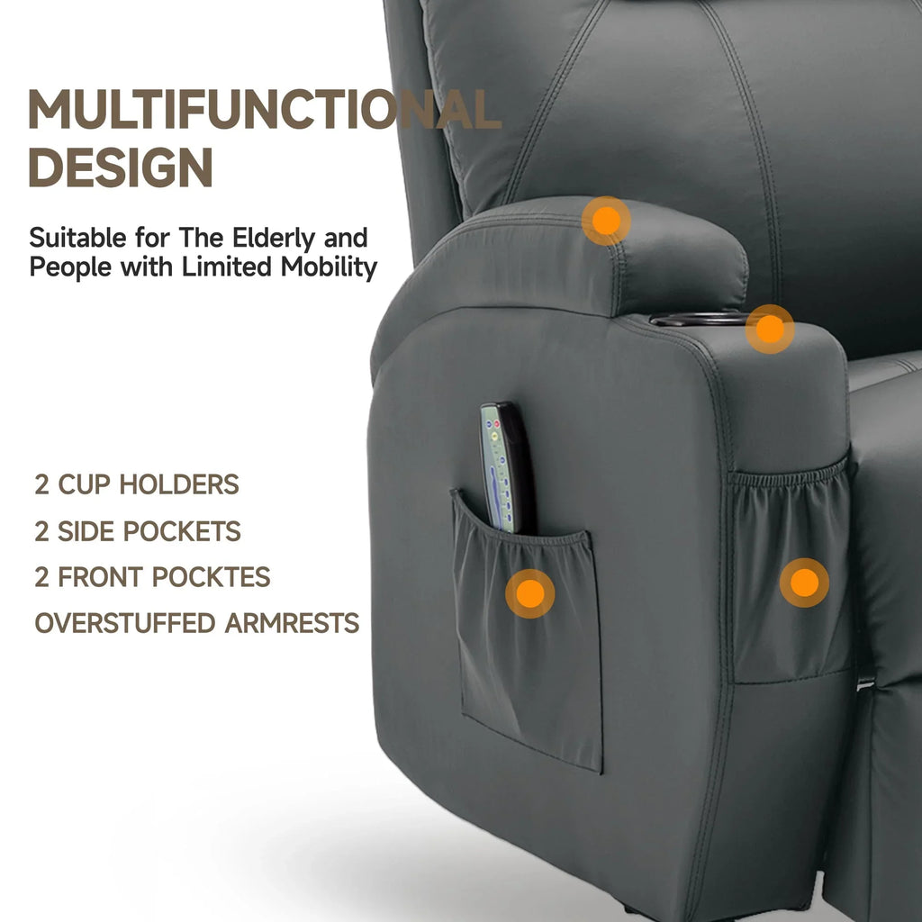 Recliner Chair with Massage and Heat, 360° Swivel Rocking Chairs for Adults, Remote Control and Cup Holder for Living Room
