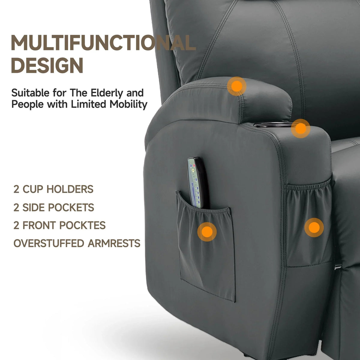 Recliner Chair with Massage and Heat, 360° Swivel Rocking Chairs for Adults, Remote Control and Cup Holder for Living Room