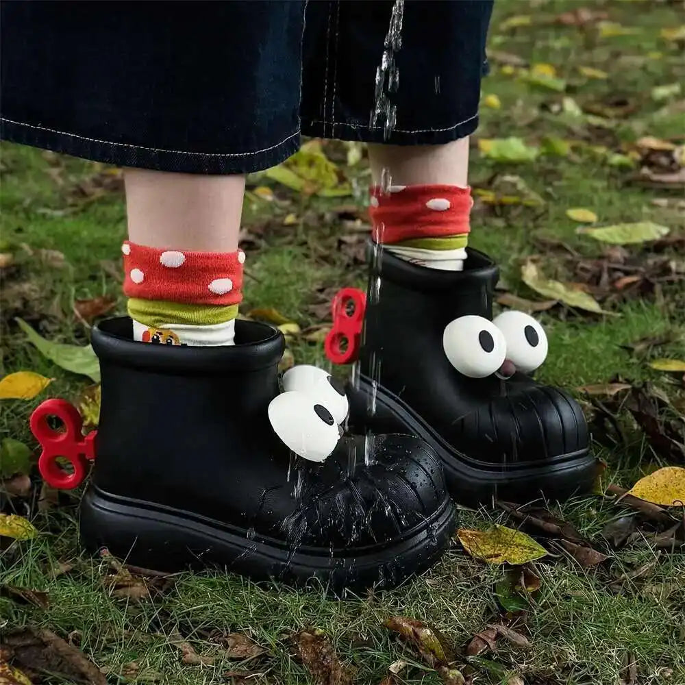Women Rain Boots Round Toe Big Eyes Rain Shoes For Women Outdoors, Anti Slip, Waterproof, Cute Ins Rain Boots, Water Shoes