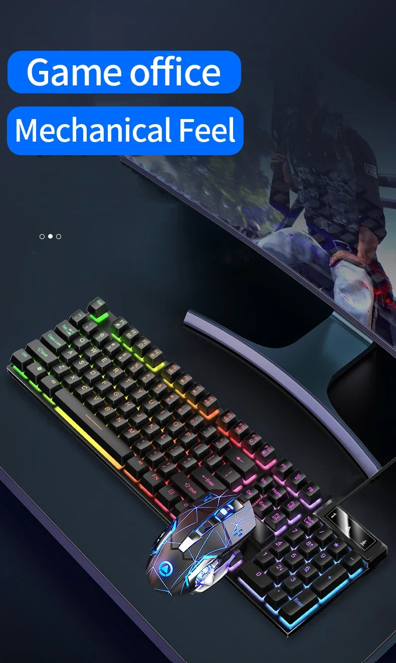 YINDIAO™ Wired Backlit Keyboard & Mouse Combo – Mechanical Feel, USB Ergonomic Gaming & Office Set | FlipStylez LLC®