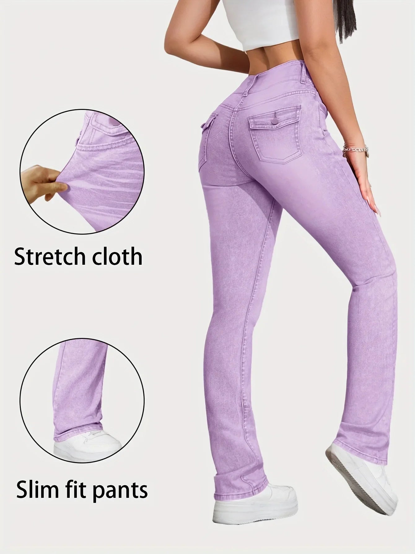 Slim Fit High Elasticity Colorful Candy Straight Leg Jeans Women's Pink Denim Pants Purple Pattern Long High Waist Jeans
