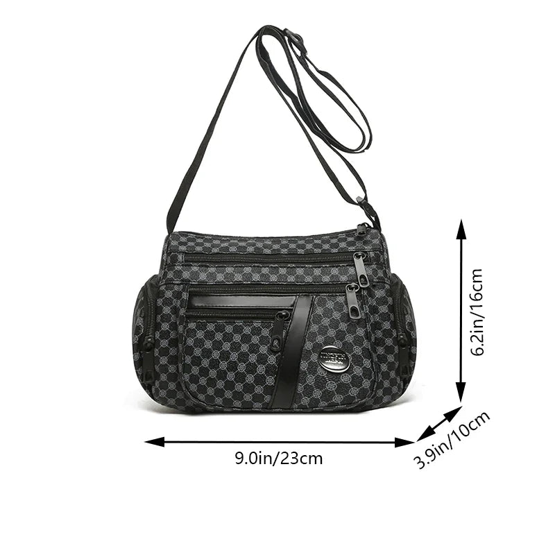 Everyday Versatile Rhombus Pattern Crossbody Bag Trendy Two Color Option, Multi Compartment Layout for Weekend Short Trips