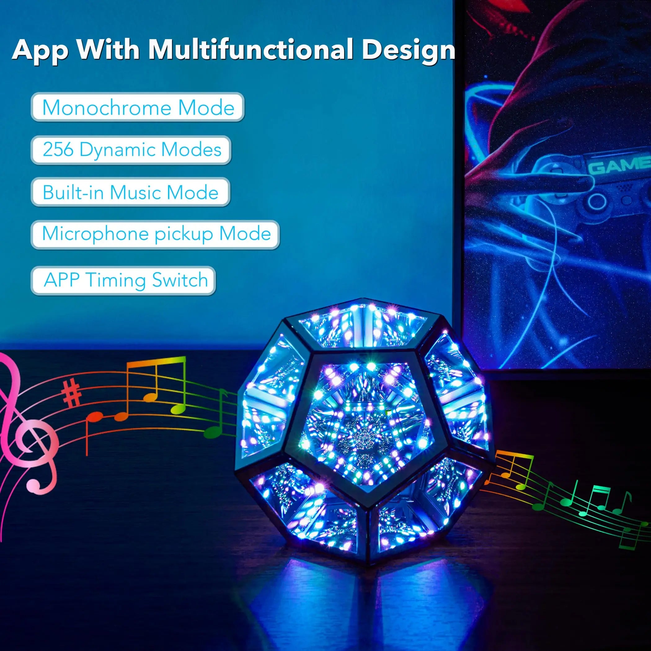 Dreamy Geometric Space LED Night Light with Stand Creative Color Christmas Birthday Gifts Infinity Dodecahedron Mirror Art Light