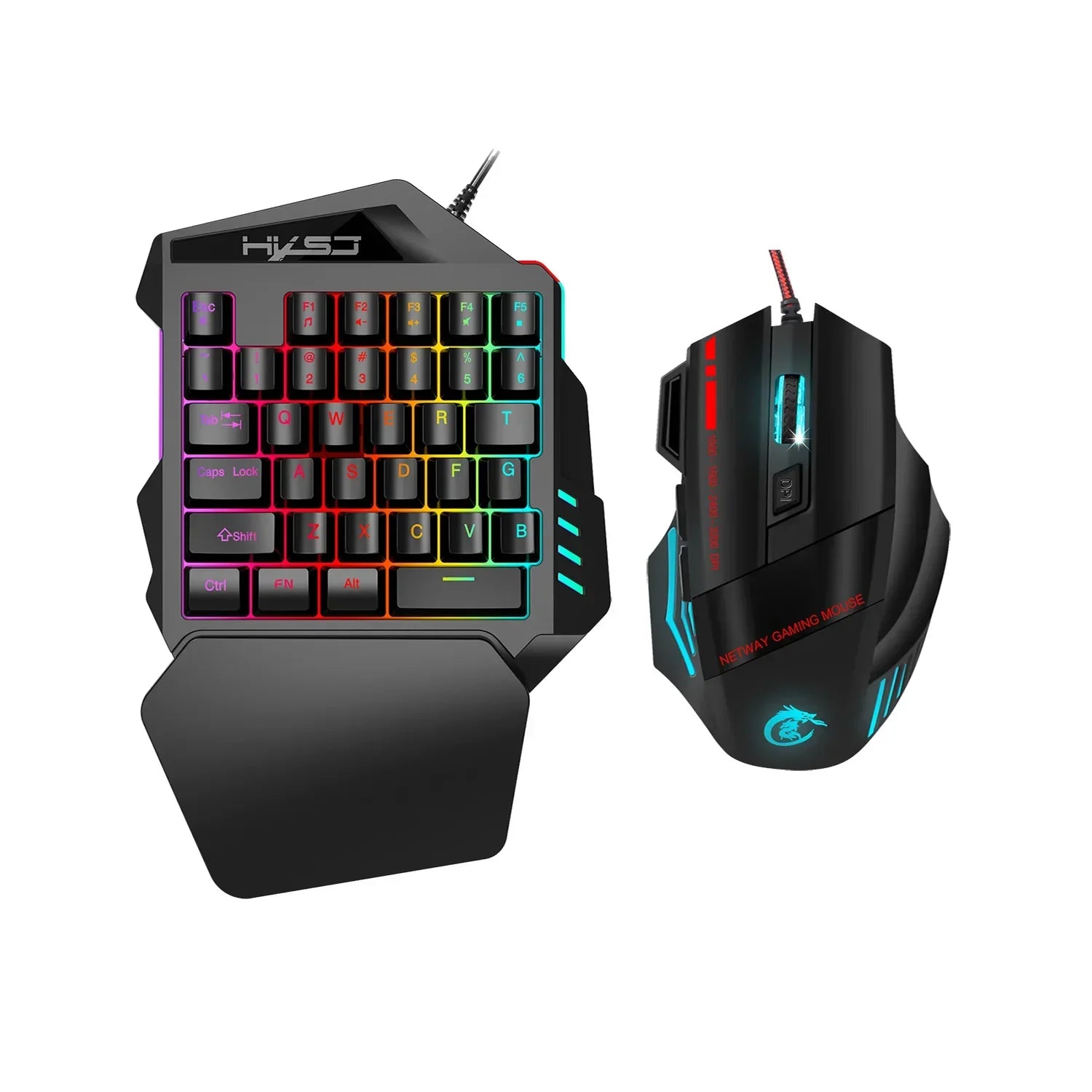 V100™ One-Handed Wired Gaming Keyboard – 35-Key LED Backlit, Waterproof, Wrist Support, Multimedia FN Keys, Keyboard Only, + A907 Mouse & + H300 Mouse Combos | FlipStylez LLC®