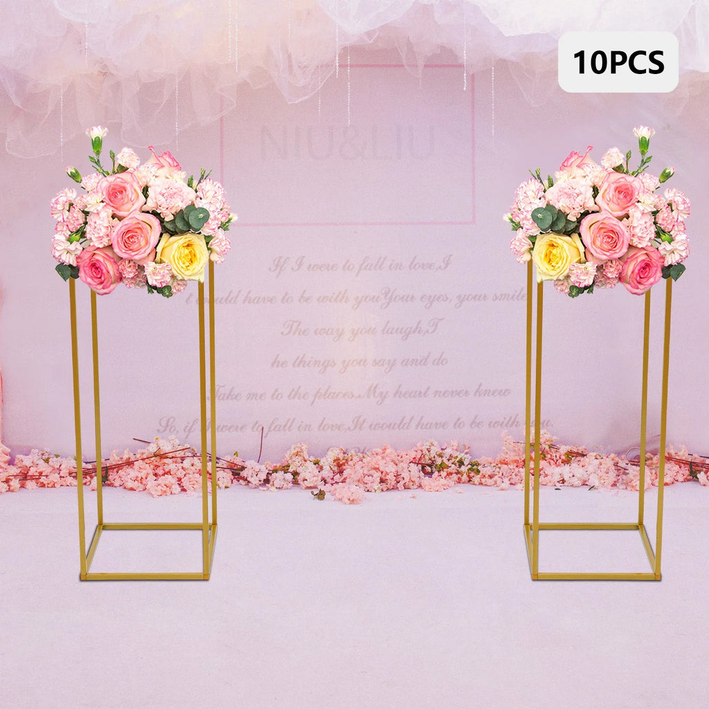 10pcs Wedding Flower Stand Set 23.62"h Gold Metal Column Rack Wedding