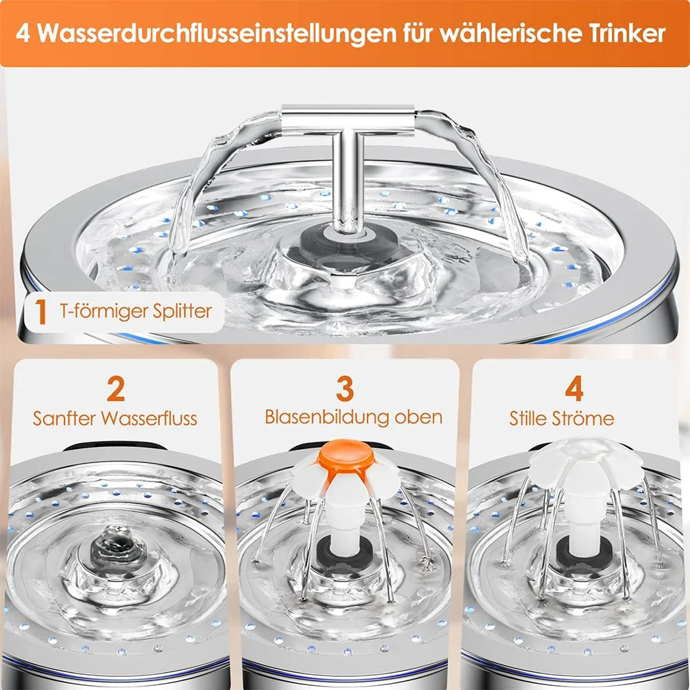 3L Stainless Steel Pet Cat and Dog Drinking Fountain Ultra-Silent Water Pump Suitable for Multiple Pet Drinking Bowls