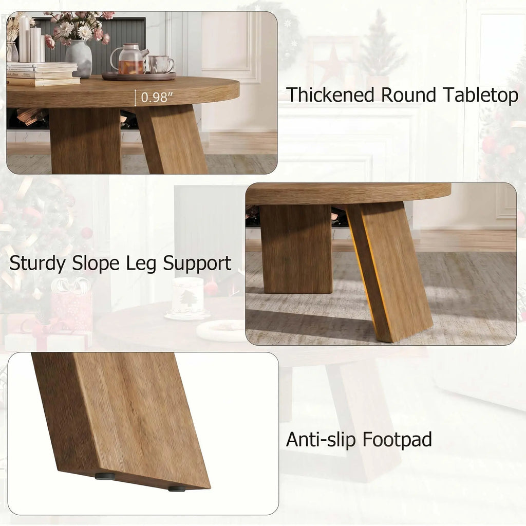 33.5 Inch Round Coffee Table for Living Room, Modern Center Table with