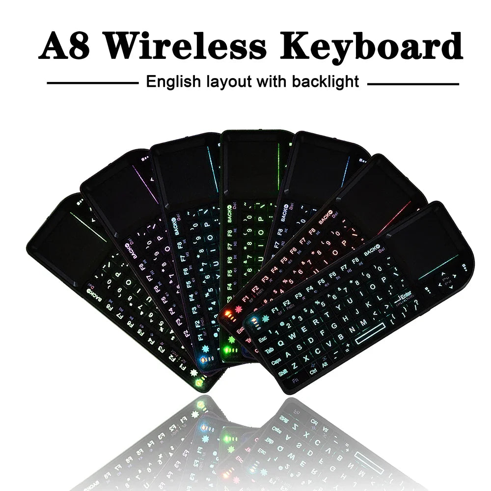 Kebidumei A8™ 3-in-1 Mini 2.4G Wireless Keyboard with Touchpad & Mouse – Backlit, Rechargeable, English & Russian | FlipStylez LLC®