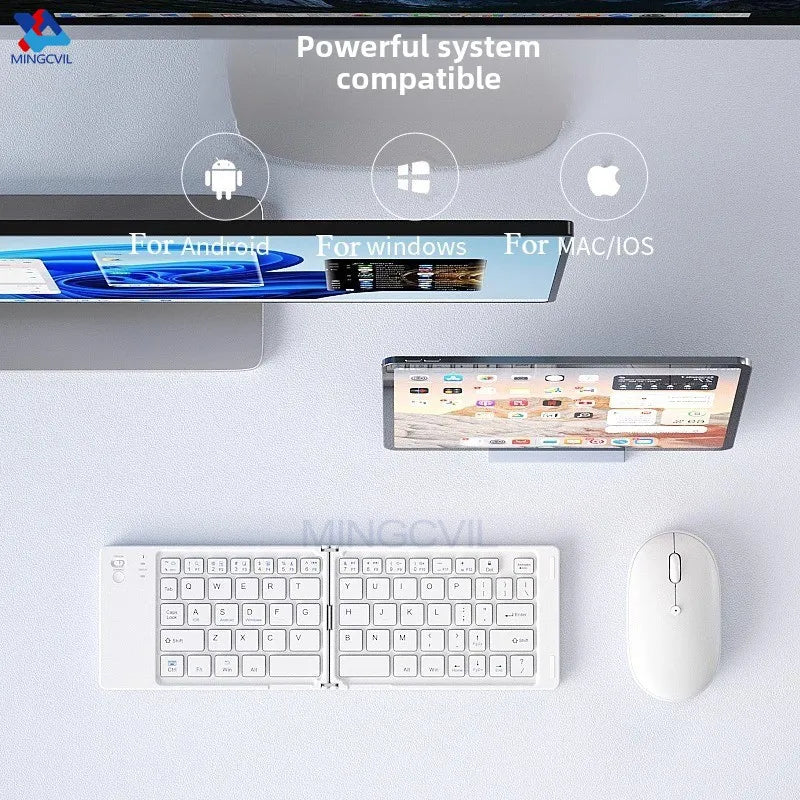MINGCVIL Mini Foldable Wireless Keyboard Slim Portable Bluetooth Keyboard Rechargeable Folding Keyboard for IOS Windows Android