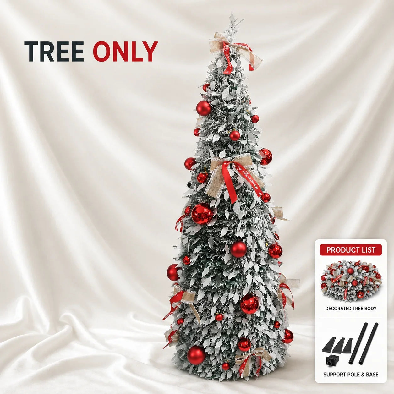150cm/180cm/210cm Pop Up Collapsible PVC Artificial Christmas Tree Pre Decorated Optional USB LED Lights Metal Stand Home Decor