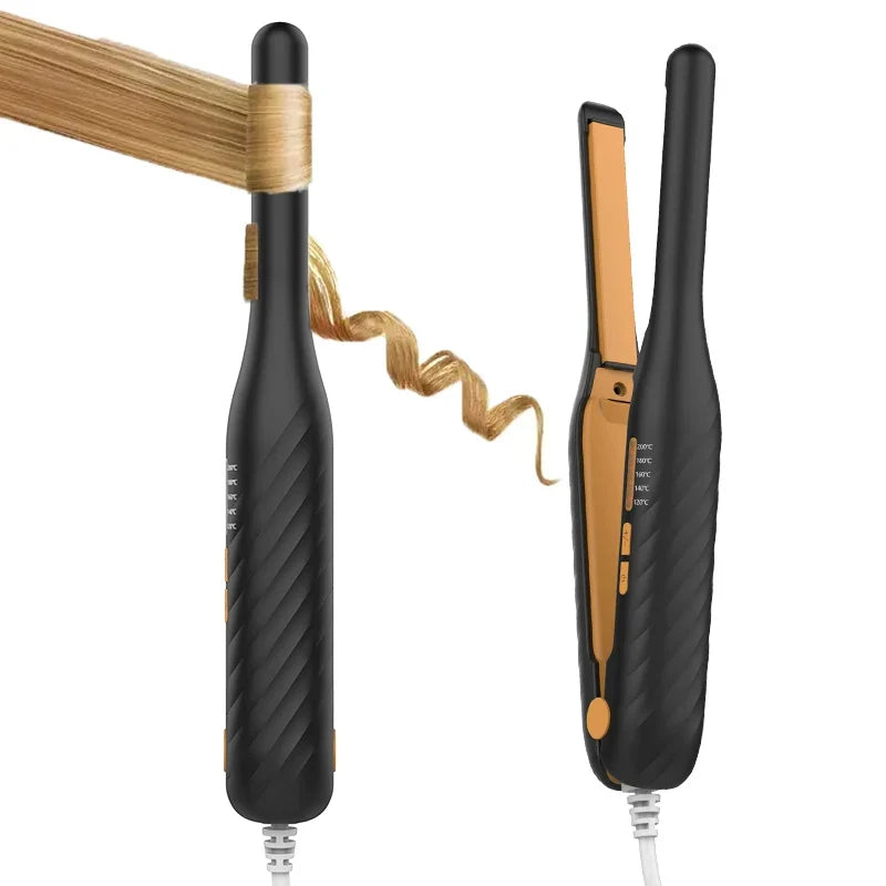 2-In-1 Mini Hair Straightener Curler, 5 Heat Level Control, Ceramic
