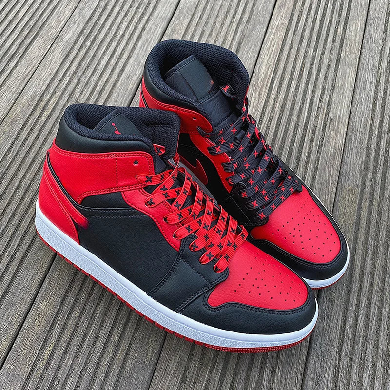 Black Red Banned Shoe Laces for Af1/aj MWTD Chicago Striped Infrared
