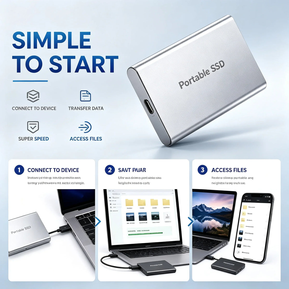16TB High‑speed Portable External SSD USB 3.1 Type‑c External Hard