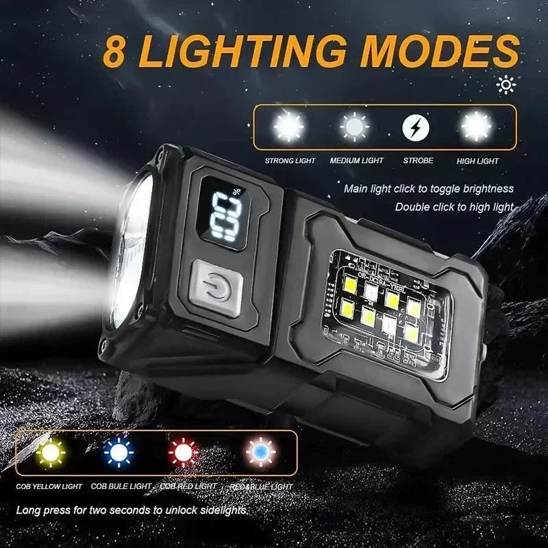 2/1Pcs Portable Flashlight Super Bright MINI USB Rechargeable LED Tail MagnetTorch with COB Emergency Light for Camping Hiking
