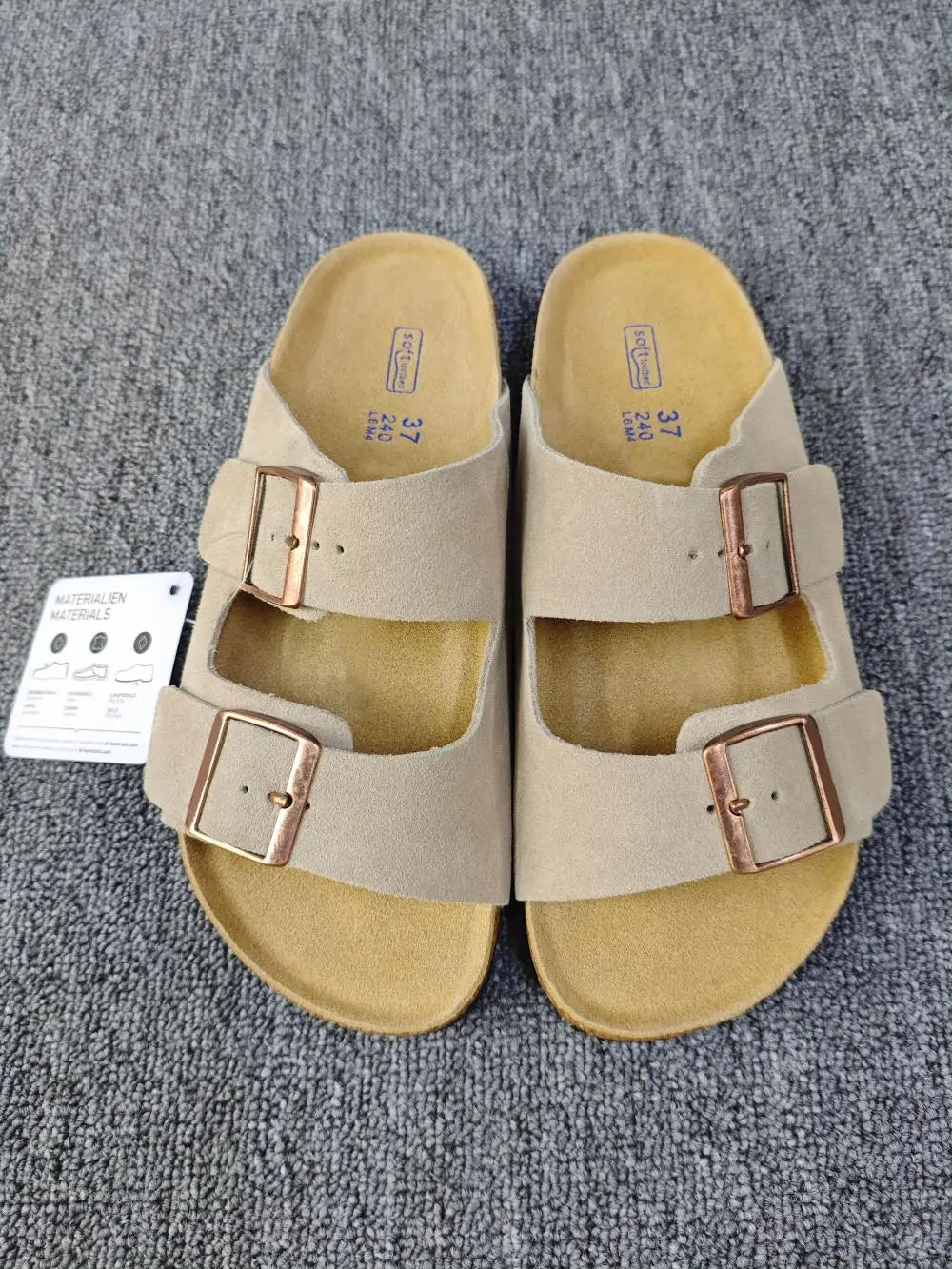 Vintage Style Unisex Double Buckle Flat Beach Slide Sandals with Cork Insole – Casual Comfort for Summer