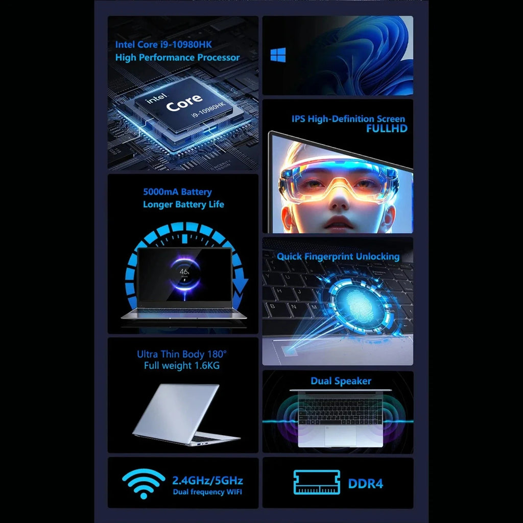 Intel Core i9 10980HK 15.6 Inch Gaming Laptop 32GB RAM 2TB SSD Fingerprint Unlock WiFi 6 4K Ultrabook Pro Max Speed