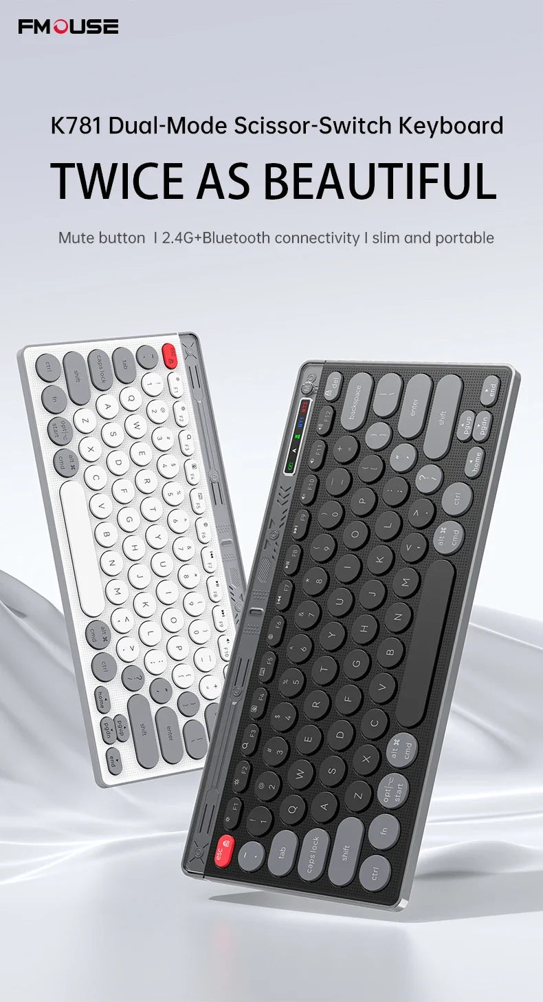 SMAILWOLF F781™ Bluetooth & 2.4GHz Wireless Keyboard & Mouse Set – Silent Keys, Rechargeable, Ergonomic, Portable Mini, Keyboard Only & Full Suit Combos, Black, White & Purple | FlipStylez LLC®