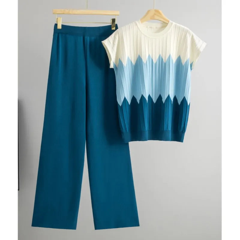 Casual Gradient Summer Knit Pants Sets Women Loungewear 2 Piece Women