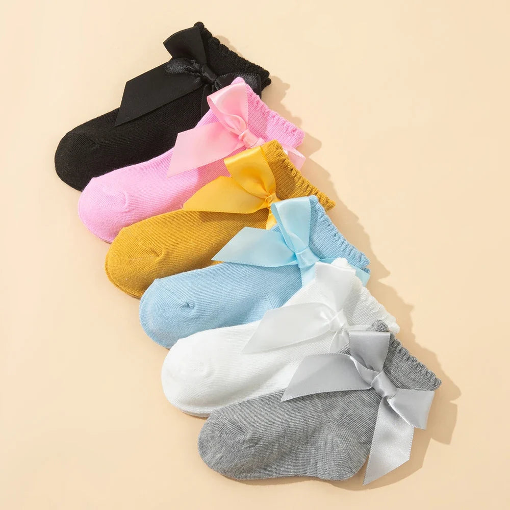 8 Pairs Random Kids Girls Socks with Bow Breathable Short Socks
