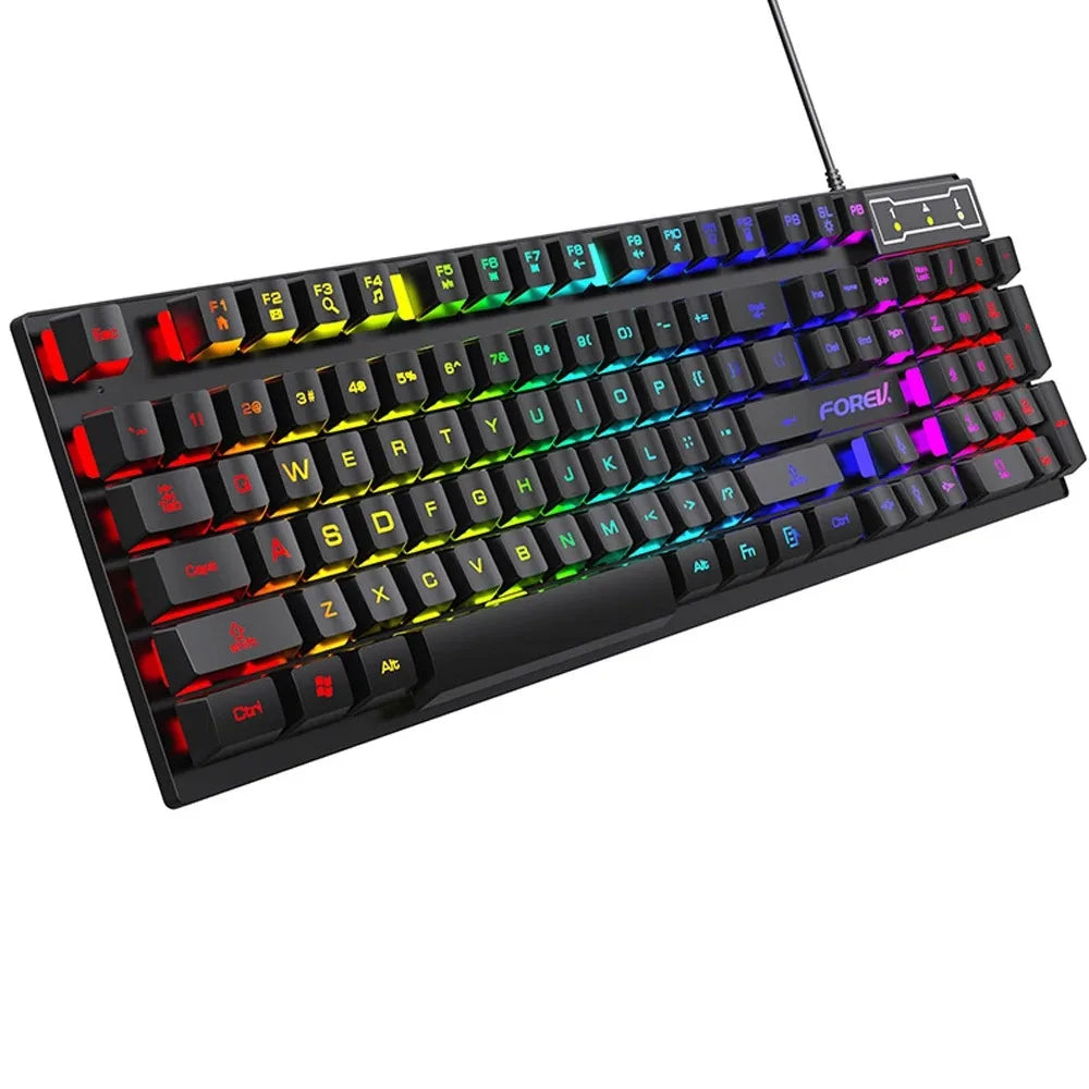 Kebidumei™ 104-Key Backlit Mechanical-Feel Wired Gaming Keyboard & Mouse Set – 3-Color Rainbow Backlit, Waterproof, Laser-Engraved Floating Keycaps, USB, PC & Laptop | FlipStylez LLC®