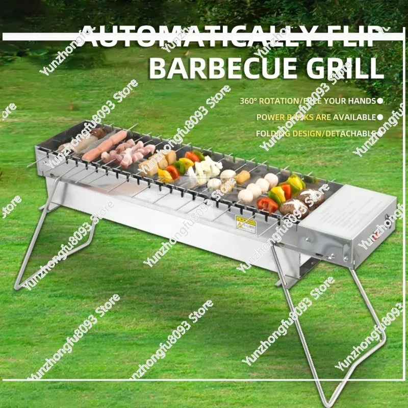 Camping Grill Rack Automatic Flipping Barbecue Machine, Folding