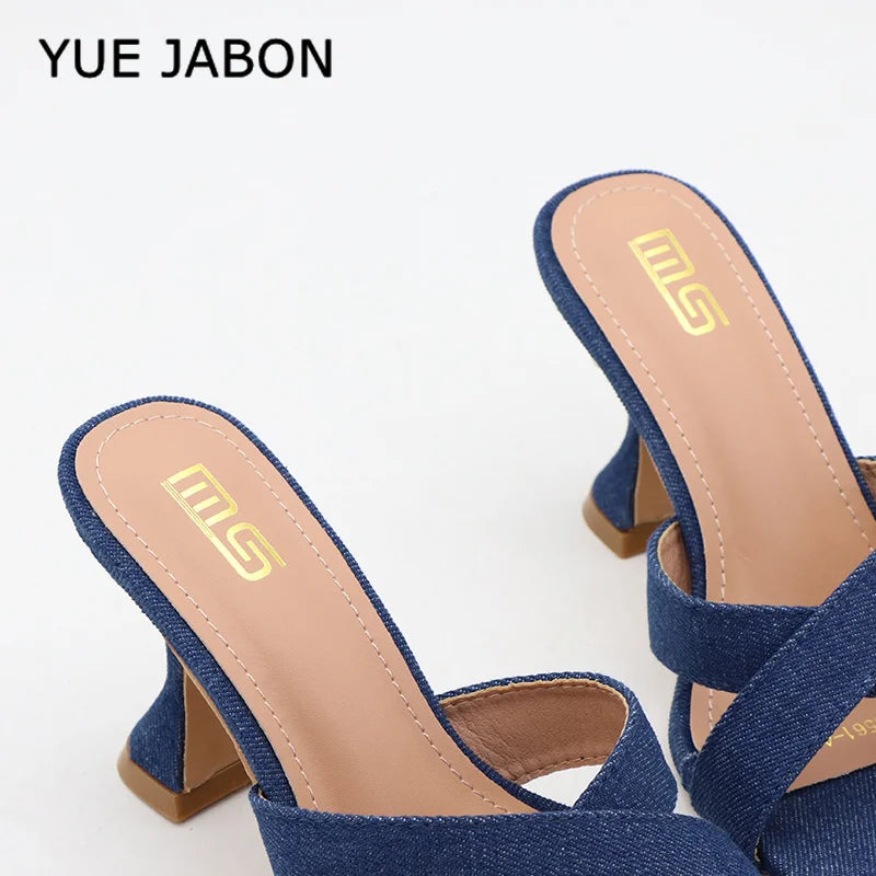 Blue Women's Shoes Fashion Summer Women's Slippers Square Toe Solid