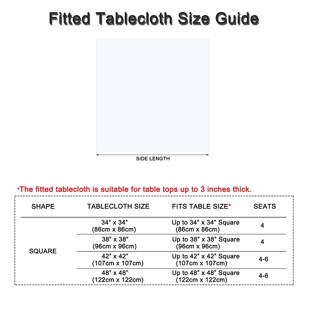 Square Fitted Table Cover Elastic Tablecloth Stretch Spandex Tables Top Cover Table Topper Cap for Dining Kitchen Home Party