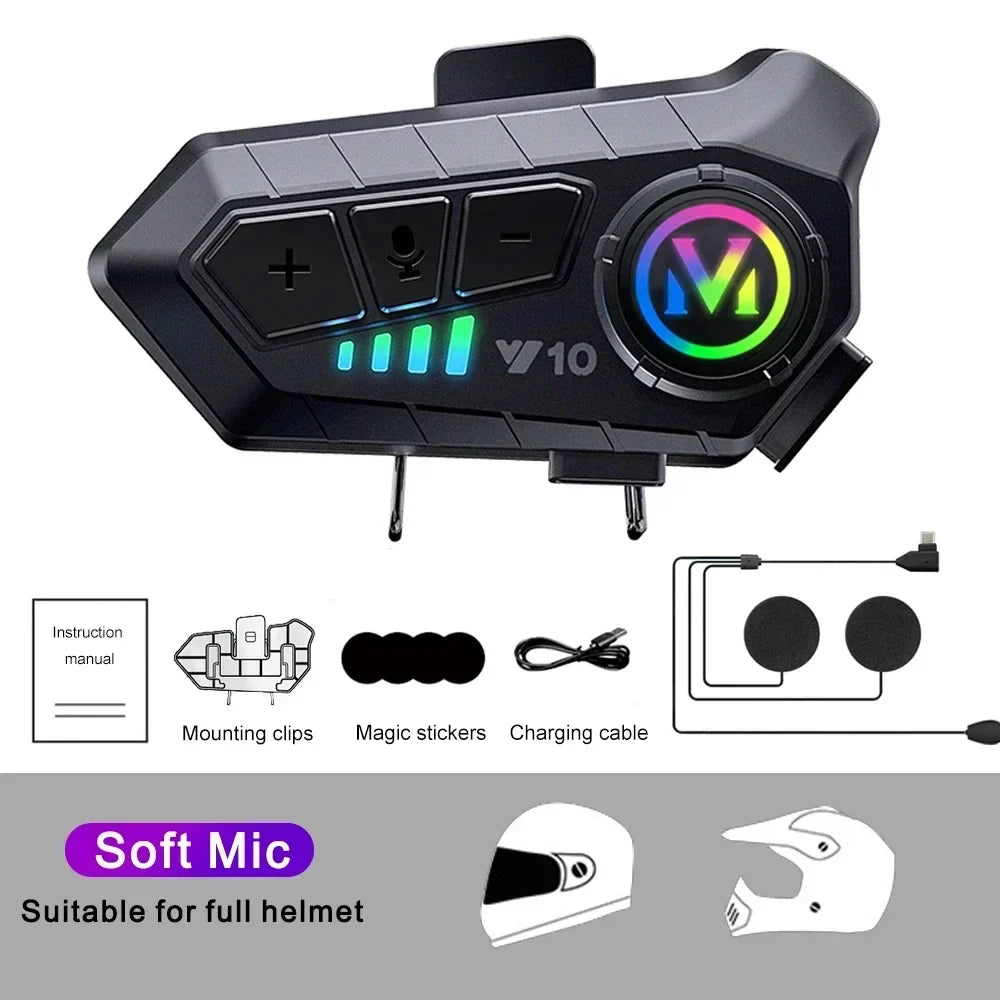 Y10 Motorcycle Bluetooth 5.3 Helmet Headset 🏍️ | Colorful LED Lights | IPX6 Waterproof | 30Hr Hands-Free | FlipStylez LLC®