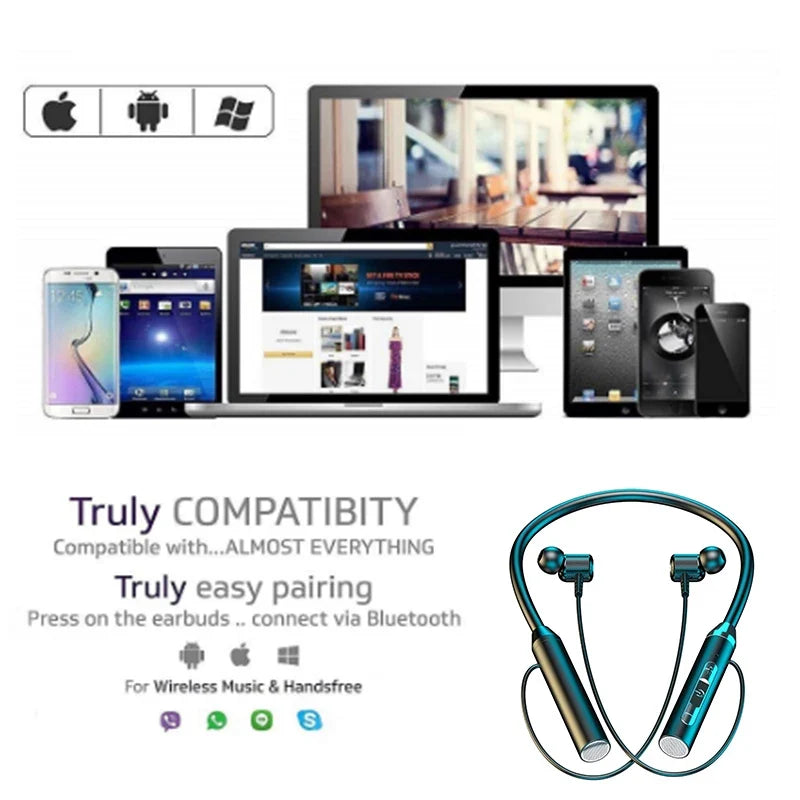 Wireless Bluetooth Earphones Neckband Headphones Gaming Stereo Sports Headset Halter Waterproof Magnetic Earbud with LED Display