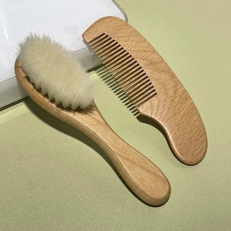 2/3pcs Newborn Wool Baby Wooden Brush Comb Newborn Hair Brush Infant