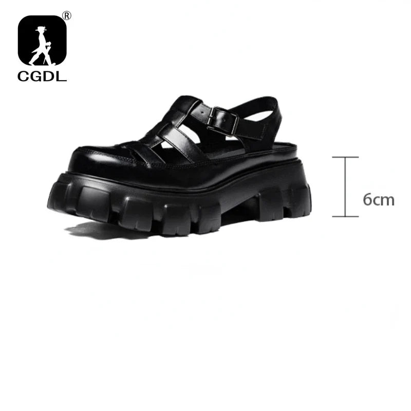 6 Cm Height Platform Mens Genuine Leather Sandals Luxury Handmade Quality 2024 New Designer Black Summer Formal Social Shoes Man