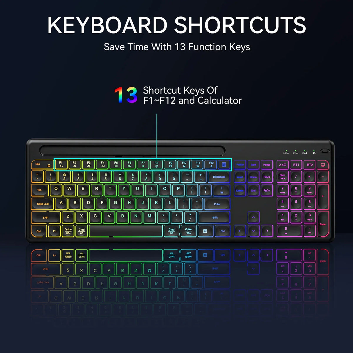 Ergonomic Backlit Keyboard Mouse Combo with Phone Holder 2.4G Wireless Rechargeable Keyboard Mouse Set for Win XP/7/8/10/11