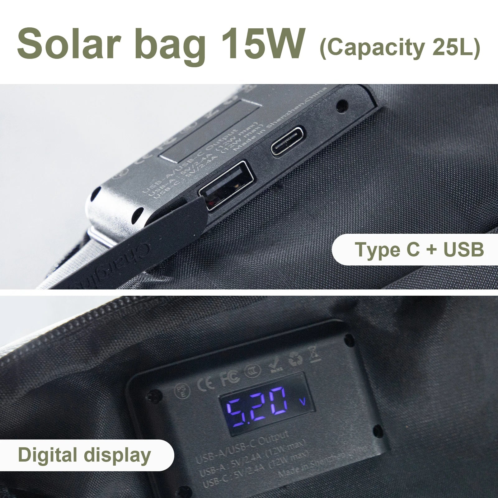 LEAORLD 25L Backpack 15W Solar Panel Backpack, Large Capacity Travel Backpack, Unisex, Business Computer Bag, Fit 17 inch Laptop