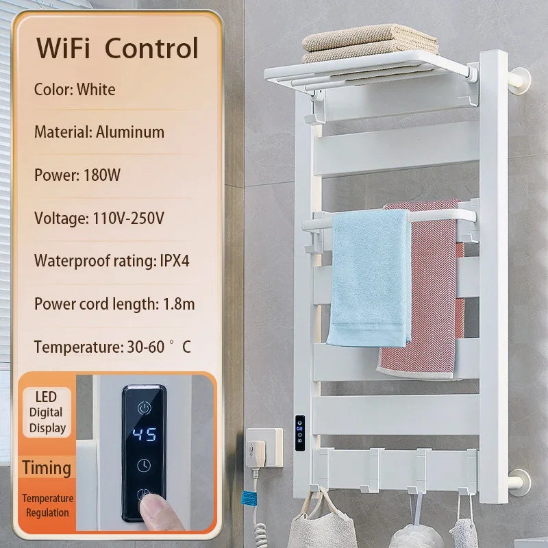 Bathroom Smart WiFi Electric Towel Dryer White Bath Towel Heated Dish Drying Rack Wall Kitchen Heater Towel Warmer Dryer Holder