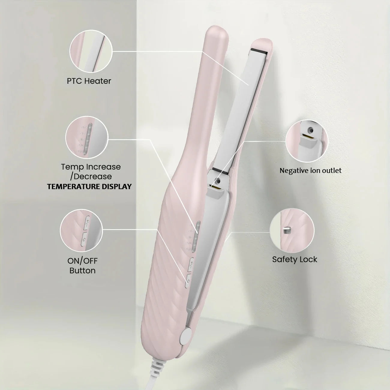 2-In-1 Mini Hair Straightener Curler, 5 Heat Level Control, Ceramic