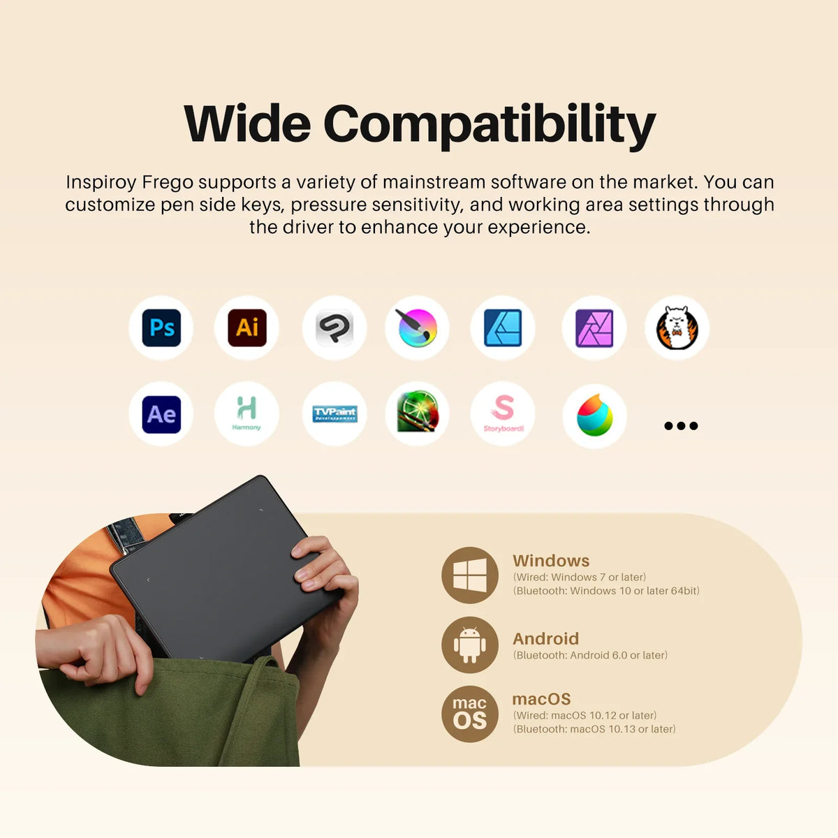 Huion Inspiroy Frego S Newest Graphics Tablet L310 Bluetooth Connectivity Wireless Drawing Tablet, 6.3x3.9 Inch Small Pen Tablet