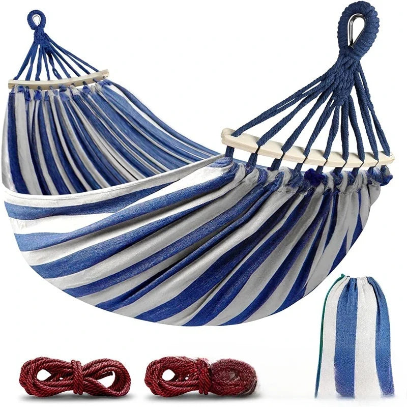 Canvas Hammock Anti-Roll Double Camping with Curved Wooden Poles