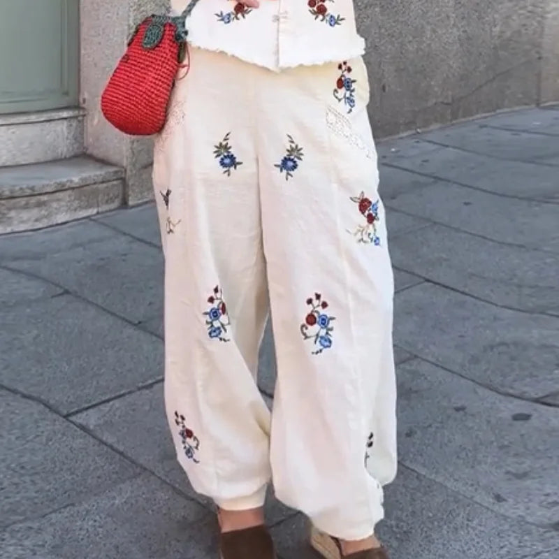 Casual Print Vest Pants Suit Women Loose Sleeveless Single Breasted