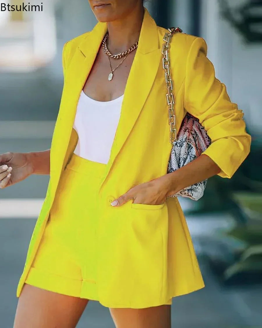 Elegant Two Piece Blazer Suit Sets Women OL Office Sets Slim Cardigan