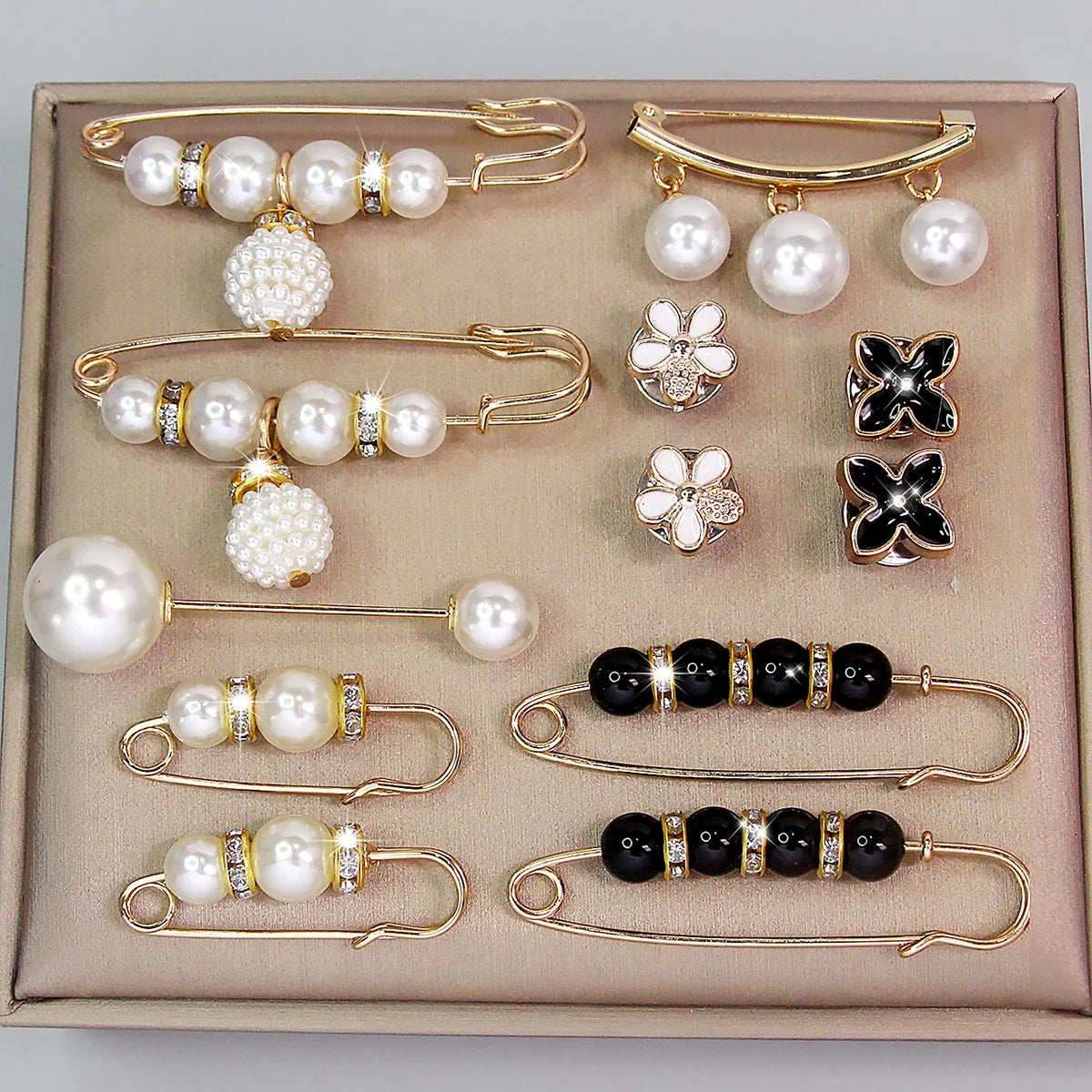 Ainameisi 12pcs Fashion Pearl Brooch Waist Cinching Adjustable Skirt