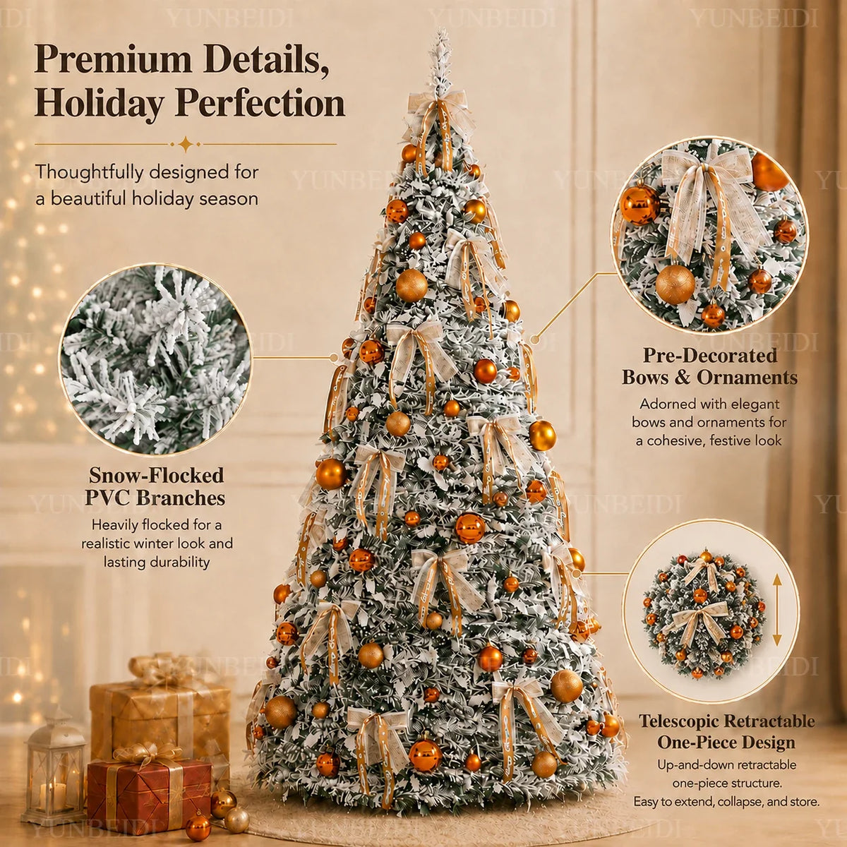 Integrated Christmas Tree Foldable with Ornaments LED Lights High Grade Christmas Tree 120cm To 180cm Home Christmas Party Decor