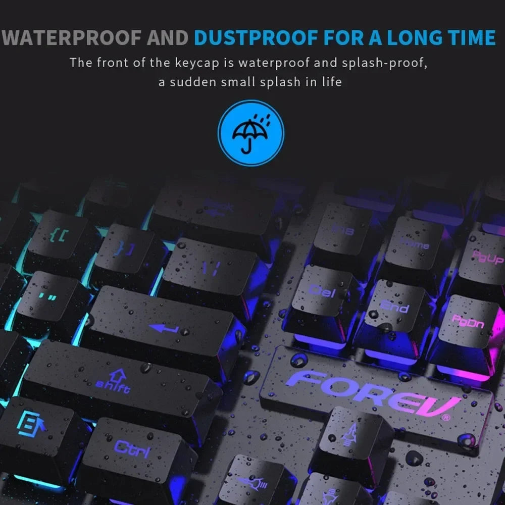 Kebidumei™ 104-Key Backlit Mechanical-Feel Wired Gaming Keyboard & Mouse Set – 3-Color Rainbow Backlit, Waterproof, Laser-Engraved Floating Keycaps, USB, PC & Laptop | FlipStylez LLC®