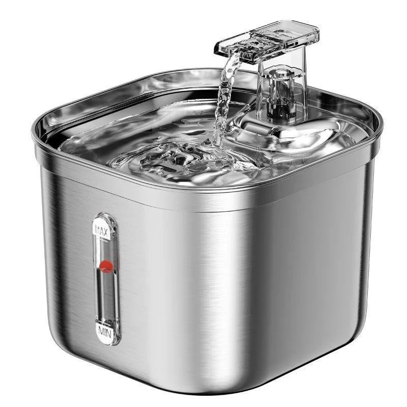 Cat Water Fountain 2.2L 304 Stainless Steel Three Gears Adjustable Inside Filters Silent Water Pump for Pet to Drink Water