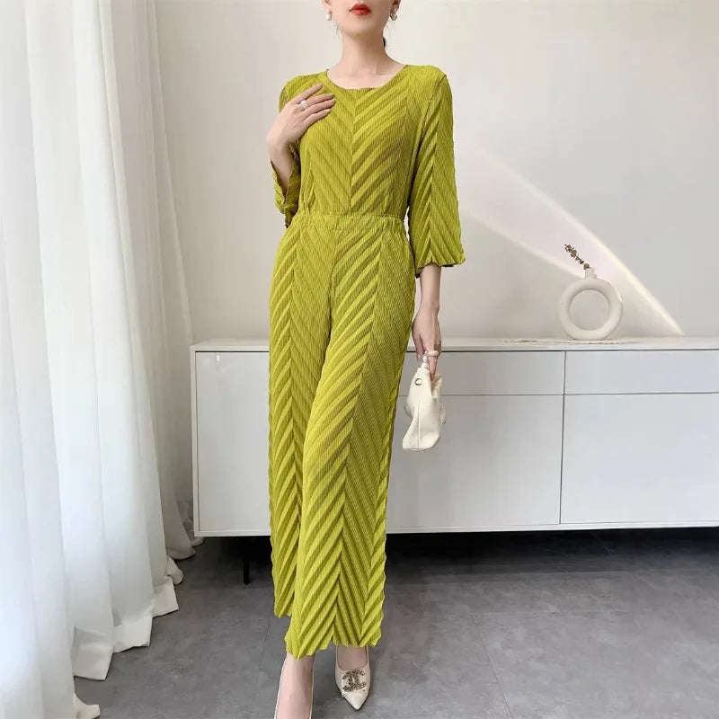 Spring New Women Handmade Pleated Pants Set Comfortable Casual Seven