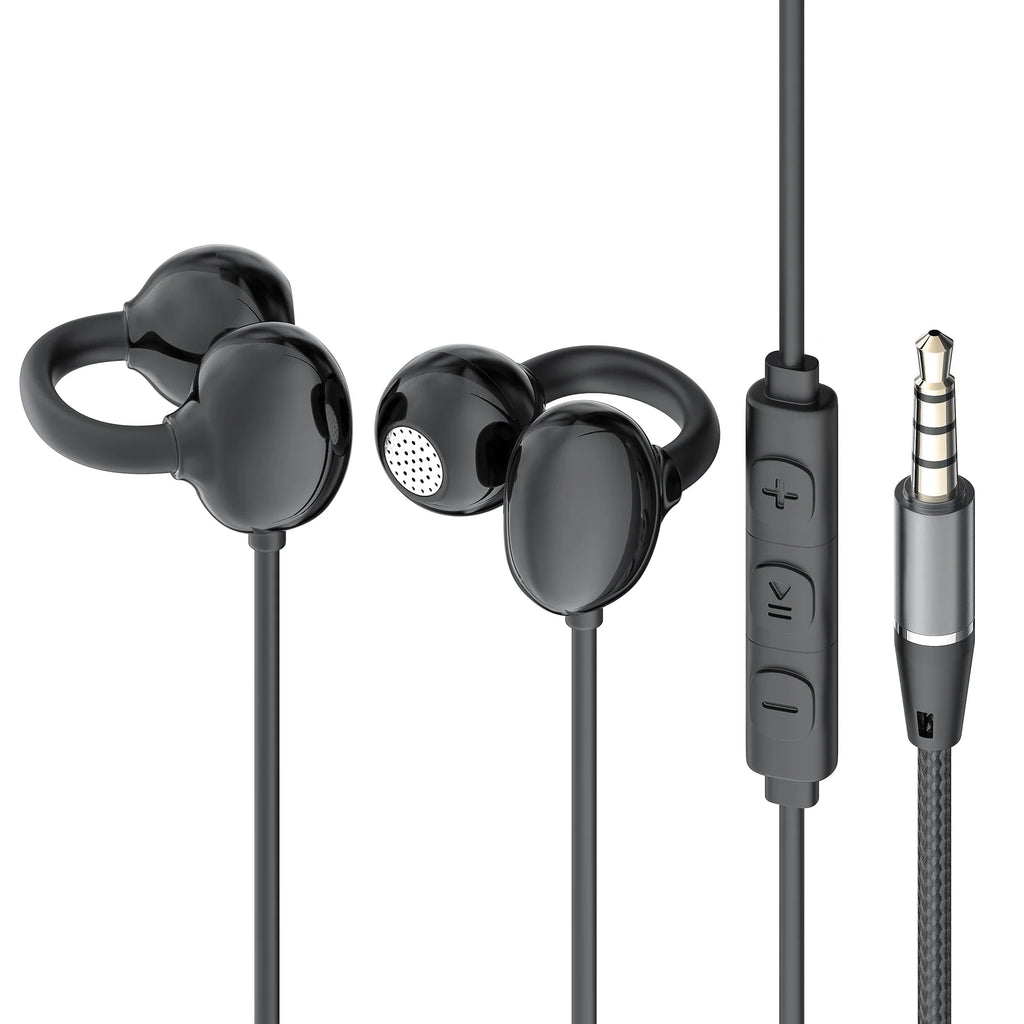 Hellodigi Wired Earphones With Microphone Ear Clip Wired Earbuds 3.5mm/Type-C Plug for PC Laptop iPhone 15 Samsung HIFI Earsets