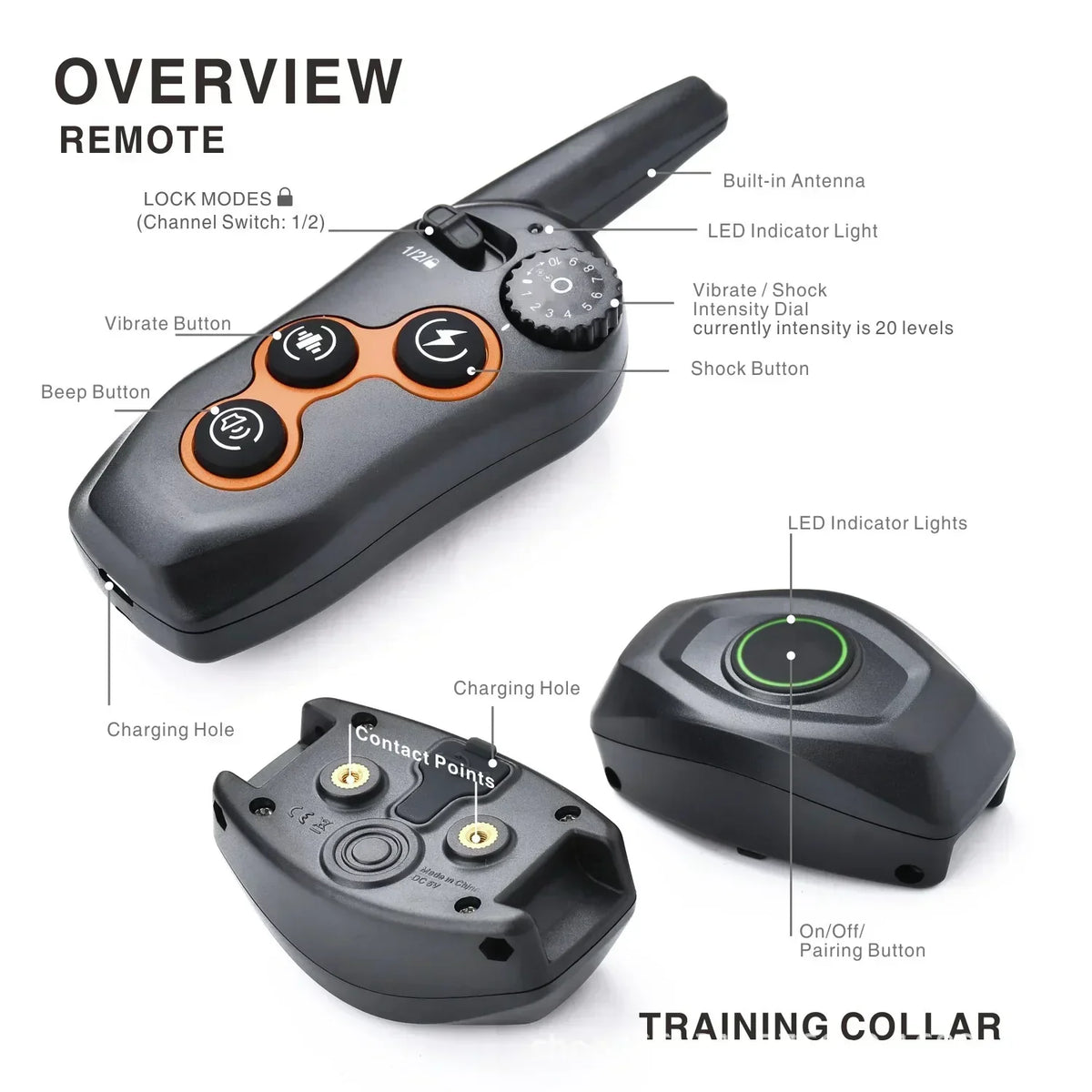 Anti Bark Dog Collar, Remote Control Electric Dog Training Device Automatic Bark Stopper Collar Beep IP67 Waterproof for All Dog