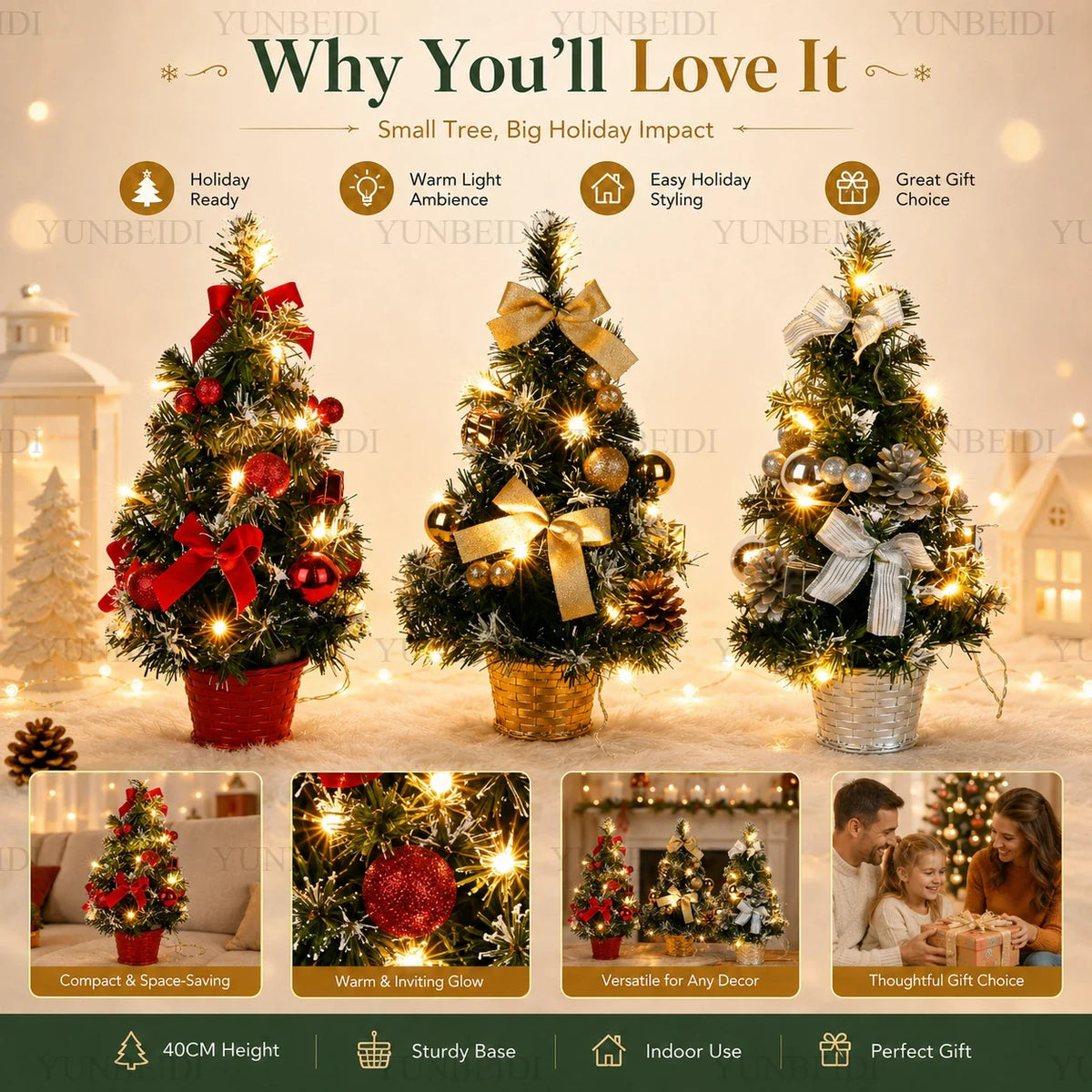 40CM Christmas Tree with LED Lights Mini Artificial Christmas Tree Home Desktop Decoration Christmas Decoration New Year Gift