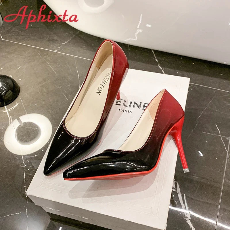 Aphixta Sexy Red Bottom High Heels For Ladies Women 10cm Stiletto Gradient Pointed Toe Shoes Party Shoes Plus Big Size 44-53
