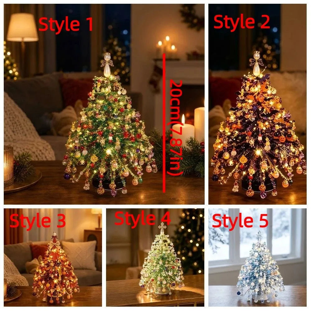 Handmade DIY Beaded Christmas Tree Kit with Light Up Colorful Halloween Tree Making Kit Educational Crystal Bead
