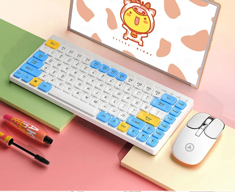 FALAIXILUO™ KM-02 Wireless Keyboard & Mouse Set – Bluetooth & 2.4G Dual-Mode, Type-C Rechargeable, 1600 DPI, Ergonomic, Waterproof, Carbon, Bean Paste & Chalk | FlipStylez LLC®